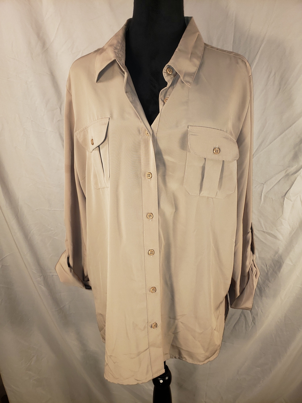 Elementz Men's Light Beige Button-Down Shirt with Chest Pockets